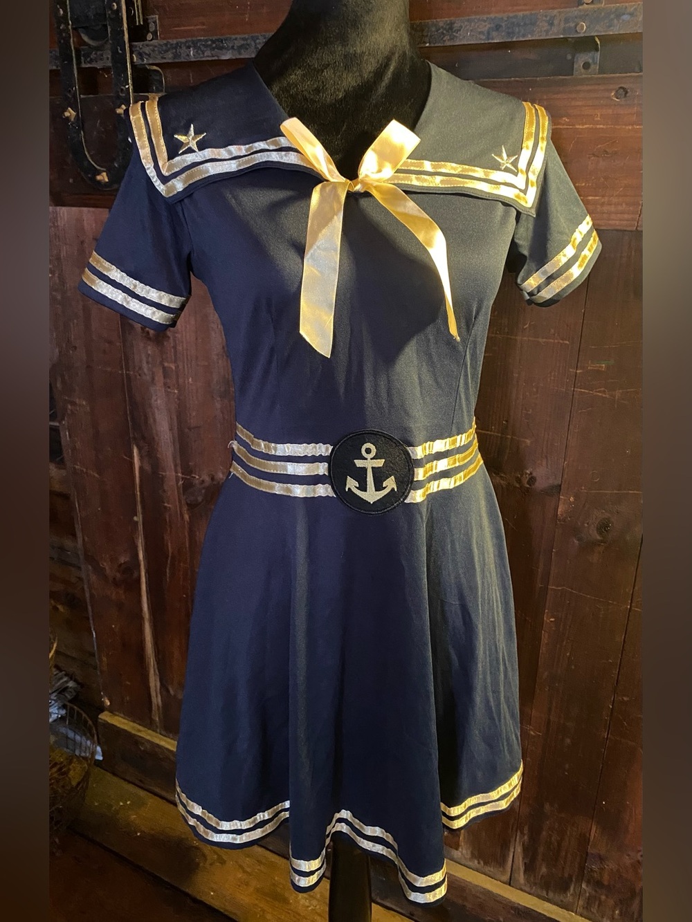 Women’s Small Navy Sailor Costume Dress Gold Trim Anchor Halloween dress only